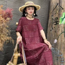 批发<b class='q'>欧美</b>跨境女装2026新款印花<b class='q'>连衣裙</b>女宽松大码休闲高端萱麻长裙