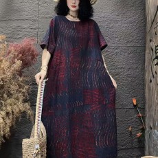 批发<b class='q'>欧美</b>跨境女装2026新款印花<b class='q'>连衣裙</b>女宽松大码休闲高端萱麻长裙