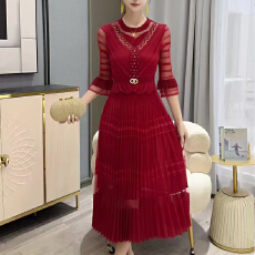 批发三宅裙子2026春夏新款褶皱连衣裙女时尚假<b class='q'>两件套</b>收腰显瘦百褶裙