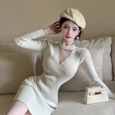 批发2025法式纯欲轻奢秋冬气质修身内搭设计感镂空网纱长袖打底包臀裙