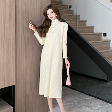 批发实拍秋冬配大衣毛衣裙女半高领宽松长袖内搭打底过膝针织<b class='q'>连衣裙</b>子