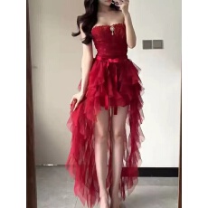 批发挚爱幻想～圣诞主题套装女2025新款法式复古蕾丝抹胸包臀裙+拖尾