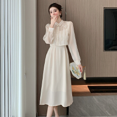 批发实拍新中式时尚气质复古国风盘扣开衫贵气名媛连衣裙披肩两件套