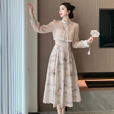 批发实拍新中式复古国风高级感贵气优雅气质轻奢盘扣开衫吊带裙两件套