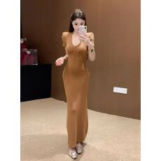 批发御姐风V领针织<b class='q'>连衣裙</b>女春夏新款时尚收腰<b class='q'>包臀</b>长裙显瘦气质修身裙