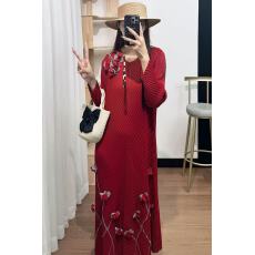 批发秋季褶皱新款腰带设计感立体花朵装饰跨境连衣裙<b class='q'>欧美</b>非洲印花长裙