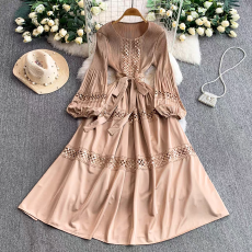 批发新款跨境三宅波西米亚风刺绣花边镂空亮片褶皱欧美非洲蕾丝<b class='q'>连衣裙</b>