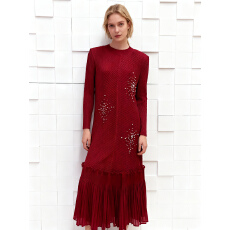 批发跨境外贸钉珠龙鳞褶三宅高级感荷叶边重工褶皱<b class='q'>连衣裙</b>设计感宽松裙