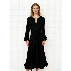 批发欧美跨境三宅木耳边手工钉珠钉钻褶皱<b class='q'>连衣裙</b>压褶重工宽松女大摆裙