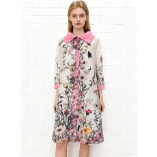 批发原厂质量优惠直发 三宅褶皱<b class='q'>中长款</b>印花显瘦减龄mm装九分袖连衣裙