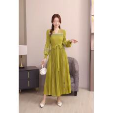 批发欧美跨境三宅蕾丝拼接流苏立体装饰褶皱高腰绑带<b class='q'>灯笼</b>袖百褶连衣<b class='q'>裙</b>