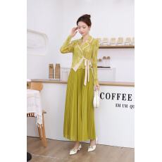 批发欧美非洲跨境三宅西装领印花褶皱一片式绑带连衣裙优雅<b class='q'>气质</b>百褶裙