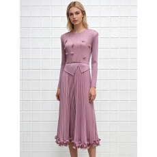 批发欧美中东三宅烫金立体花朵装饰绑带高腰木耳边钉钻褶皱宽松百褶裙