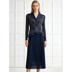 批发欧美东南亚三宅跨境烫金木耳边卷边百褶裙褶皱<b class='q'>轻熟</b>气质大码连衣裙