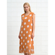 批发三宅夏季跨境欧美波点印花流苏无袖褶皱海边度假沙滩<b class='q'>连衣裙</b>女长裙