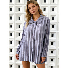 批发三宅<b class='q'>外贸</b>翻领女衬衫宽松百搭口袋褶皱小外套简约优雅大码韩版mm装