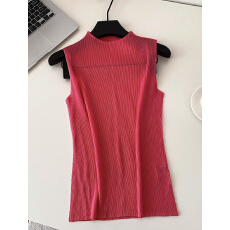 批发三宅背心简约风褶皱气质无袖上衣mm装透气亲肤多巴胺穿搭女纯欲风