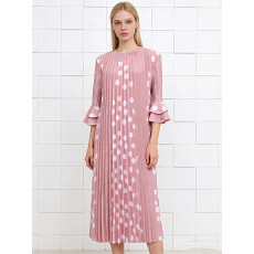 批发三宅重工<b class='q'>外贸</b>荷叶袖波点印花烫金百褶裙褶皱宽松显瘦mm装女<b class='q'>连衣裙</b>