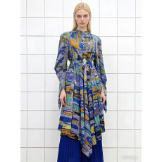 批发三宅外贸不规则印花褶皱<b class='q'>上衣</b>百搭百褶宽松阔腿裤欧美非洲时尚套装