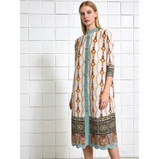 批发原厂质量优惠直发 三宅褶皱中长款印花显瘦减龄mm装<b class='q'>九分袖</b><b class='q'>连衣裙</b>