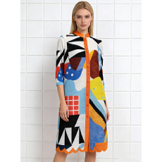 批发原厂质量优惠直发 三宅褶皱中长款印花显瘦减龄mm装<b class='q'>九分袖</b><b class='q'>连衣裙</b>