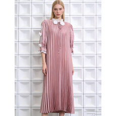 批发三宅外贸木耳边复古洋气百褶裙宽松显瘦钉珠褶皱连衣裙mm<b class='q'>大码</b>女装