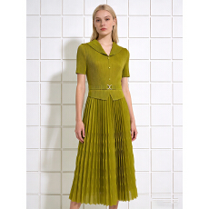 批发三宅外贸娃娃领腰带收腰显瘦褶皱<b class='q'>连衣裙</b><b class='q'>百褶</b>裙mm装简约大码女装