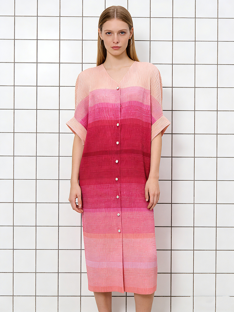 RY1925# 三宅外贸蝙蝠袖宽松褶皱连衣裙印花大码女装mm装优雅显瘦女开衫裙