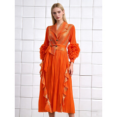 批发三宅烫金外贸盘花褶皱连衣裙西装领褶皱荷叶边重工轻熟风大码<b class='q'>女装</b>