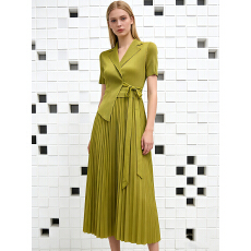 批发三宅外贸西装领褶皱木耳边减龄优雅大码女装法式百褶大摆裙<b class='q'>连衣裙</b>