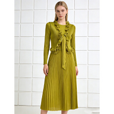 批发<b class='q'>欧美</b>跨境三宅木耳边显瘦气质绑带收腰显瘦mm装褶皱法式大码<b class='q'>连衣裙</b>