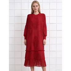 批发三宅外贸抖抖裙<b class='q'>欧美</b>褶皱钉珠镂空褶皱<b class='q'>连衣裙</b>宽松流苏裙摆长裙mm装