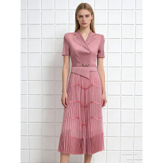 批发三宅外贸西装领褶皱花边减龄优雅mm大码女装法式百褶大摆裙连衣裙