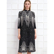 批发<b class='q'>原</b>厂质量优惠直发 三宅褶皱中长款印花显瘦减龄mm装九分袖连衣裙