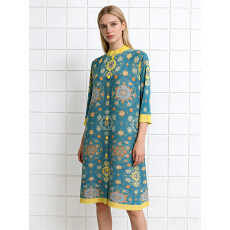 批发<b class='q'>原</b>厂质量优惠直发 三宅褶皱中长款印花显瘦减龄mm装九分袖连衣裙