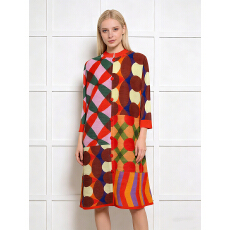 批发<b class='q'>原</b>厂质量优惠直发 三宅褶皱中长款印花显瘦减龄mm装九分袖连衣裙