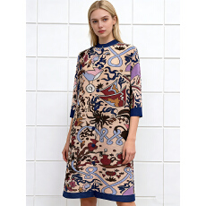 批发<b class='q'>原</b>厂质量优惠直发 三宅褶皱中长款印花显瘦减龄mm装九分袖连衣裙