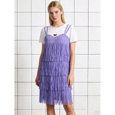 批发三宅外贸夏季流苏褶皱蛋糕裙高级感休闲宽松显瘦气质拼接女<b class='q'>连衣裙</b>