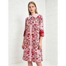 批发原厂质量优惠直发 三宅褶皱中长款印花显瘦减龄mm装九分袖<b class='q'>连衣裙</b>