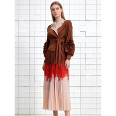 批发外贸三宅非洲<b class='q'>欧美</b>印花拼接百褶裙大码女mm装褶皱<b class='q'>连衣裙</b>优雅西装领