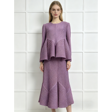 批发三宅龙鳞褶套装拼接宽松设计感褶皱两件套长袖高端<b class='q'>大码</b>女装连衣裙