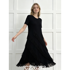 批发三宅外贸流苏褶皱<b class='q'>连衣裙</b>海边度假风优雅大码女装设计感mm宽松长裙