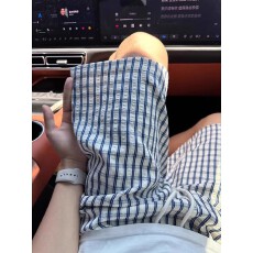 批发【广州高货】泡泡纱蓝色格子<b class='q'>短裤</b>女夏薄款速干五分裤高级感沙滩裤