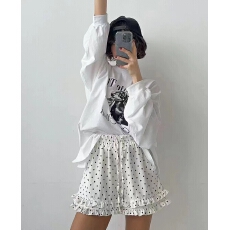 批发【原版有内里】2025夏抽绳系带波点荷叶边松紧腰休闲<b class='q'>可爱</b>短裤女