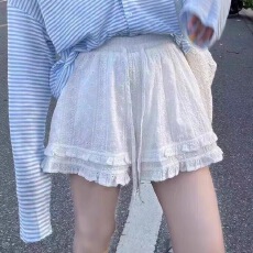 批发全棉有内衬里法式<b class='q'>蕾丝</b>花边阔腿裤子女2025新款宽松打底a字短裤