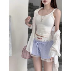 批发【蕾丝+短裤】纯欲甜辣休闲短裤女<b class='q'>夏</b>季新款蕾丝<b class='q'>打底裤</b>条纹阔腿裤