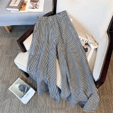 批发【50棉 有包边条】大摆裙裤 <b class='q'>棉麻</b>慵懒风格子甩裤松阔腿长裤子女