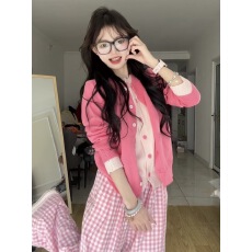 批发【立体加包条】粉色格子裤子女春秋2025新款高腰垂感休闲直筒显瘦