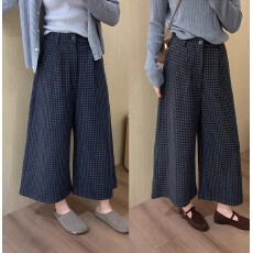 批发【原版西裤】藏青格子毛呢八分阔腿裤女秋冬西装裤裙<b class='q'>七分</b>直筒裤