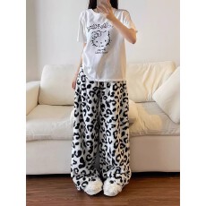 批发双面绒#有口袋#韩系百搭白色豹纹睡<b class='q'>裤</b>女冬季<b class='q'>新款</b>宽松可外穿休闲<b class='q'>裤</b>